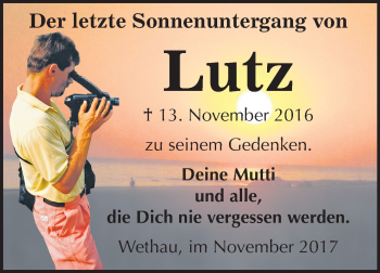 Traueranzeige von Lutz Schuster von Mitteldeutsche Zeitung