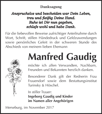 Traueranzeige von Manfred Gaudig von WVG - Wochenspiegel Halle