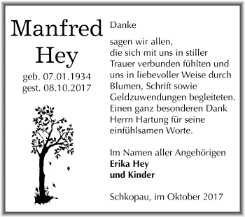 Traueranzeige von Manfred Hey von Mitteldeutsche Zeitung Merseburg/Querfurt