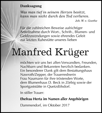 Traueranzeige von Manfred Krüger von Mitteldeutsche Zeitung Bitterfeld