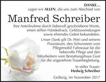 Traueranzeige von Manfred Schreiber von Mitteldeutsche Zeitung Köthen