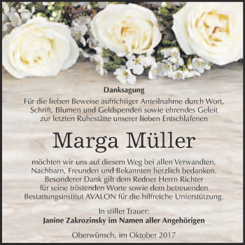 Traueranzeige von Marga Müller von WVG - Wochenspiegel Merseburg