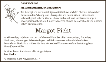 Traueranzeige von Margot Picht von Super Sonntag Aschersleben