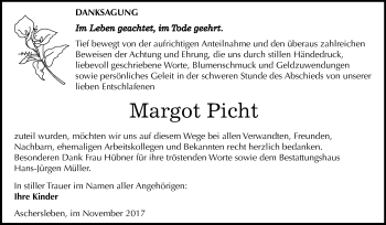 Traueranzeige von Margot Picht von Mitteldeutsche Zeitung Aschersleben