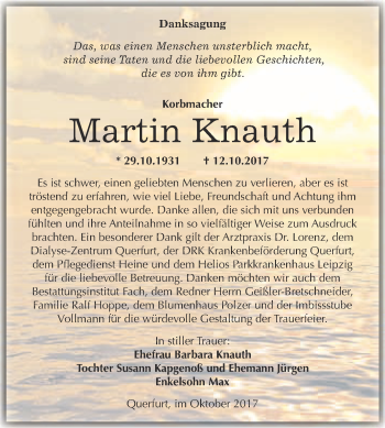 Traueranzeige von Martin Knauth von WVG - Wochenspiegel Merseburg