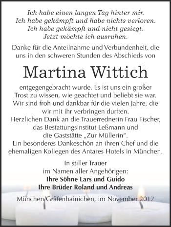 Traueranzeige von Martina Wittich von WVG - Wochenspiegel Wittenberg