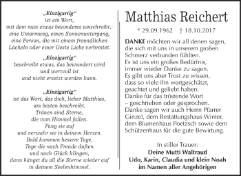 Traueranzeige von Matthias Reichert von WVG - Wochenspiegel Bitterfeld