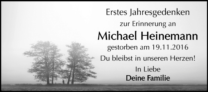  Traueranzeige für Michael Heinemann vom 20.11.2017 aus Mitteldeutsche Zeitung Quedlinburg