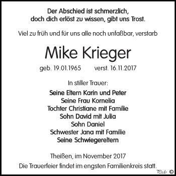 Traueranzeige von Mike Krieger von Super Sonntag Zeitz