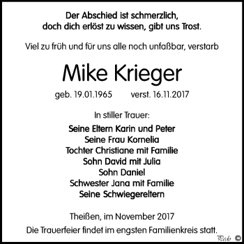 Traueranzeige von Mike Krieger von Mitteldeutsche Zeitung Zeitz