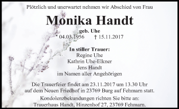 Traueranzeige von Monika Handt von Mitteldeutsche Zeitung Zeitz