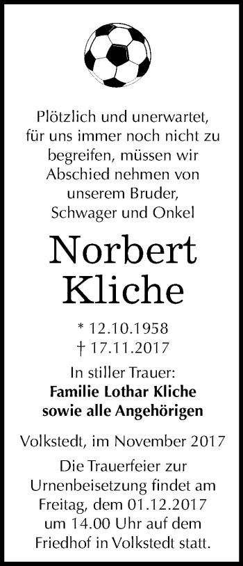 Traueranzeige von Norbert Kliche von Mitteldeutsche Zeitung