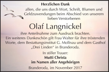 Traueranzeige von Olaf Langnickel von Mitteldeutsche Zeitung Merseburg/Querfurt