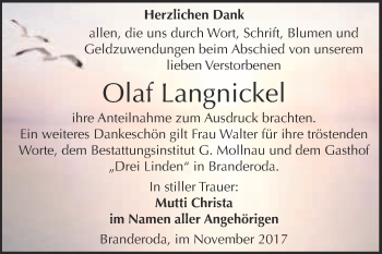 Traueranzeige von Olaf Langnickel von WVG - Wochenspiegel Merseburg