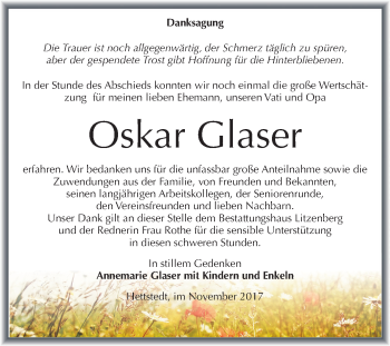 Traueranzeige von Oskar Glaser von Mitteldeutsche Zeitung