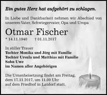 Traueranzeige von Otmar Fischer von Mitteldeutsche Zeitung Bernburg
