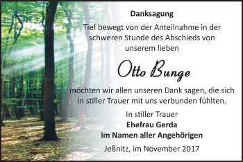 Traueranzeige von Otto Bunge von WVG - Wochenspiegel Bitterfeld
