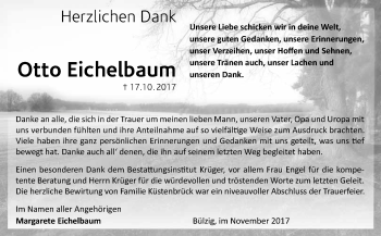 Traueranzeige von Otto Eichelbaum von WVG - Wochenspiegel Wittenberg