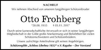 Traueranzeige von Otto Frohberg von Mitteldeutsche Zeitung Bitterfeld