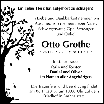 Traueranzeige von Otto Grothe von Mitteldeutsche Zeitung Bitterfeld