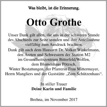 Traueranzeige von Otto Grothe von Mitteldeutsche Zeitung Bitterfeld