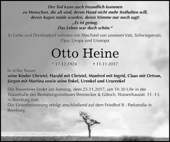Traueranzeige von Otto Heine von Mitteldeutsche Zeitung Bernburg