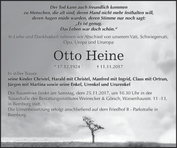 Traueranzeige von Otto Heine von Super Sonntag Bernburg