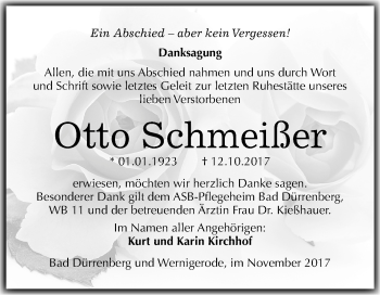 Traueranzeige von Otto Schmeißer von Mitteldeutsche Zeitung Merseburg/Querfurt