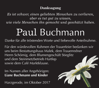 Traueranzeige von Paul Buchmann von Mitteldeutsche Zeitung