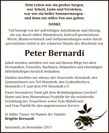 Traueranzeige von Peter Bernardi von Super Sonntag Aschersleben