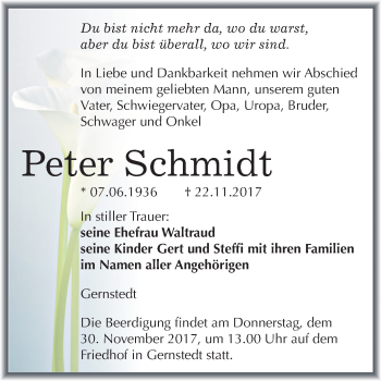 Traueranzeige von Peter Schmidt von Mitteldeutsche Zeitung