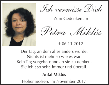 Traueranzeige von Petra Miklós von WVG - Wochenspiegel NMB / WSF / ZTZ