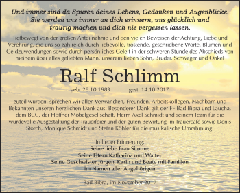 Traueranzeige von Ralf Schlimm von WVG - Wochenspiegel NMB / WSF / ZTZ