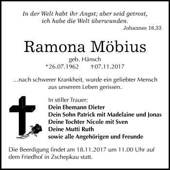 Traueranzeige von Ramona Möbius von Mitteldeutsche Zeitung Bitterfeld