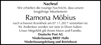 Traueranzeige von Ramona Möbius von Mitteldeutsche Zeitung Bitterfeld