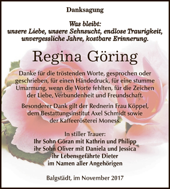 Traueranzeige von Regina Göring von WVG - Wochenspiegel NMB / WSF / ZTZ