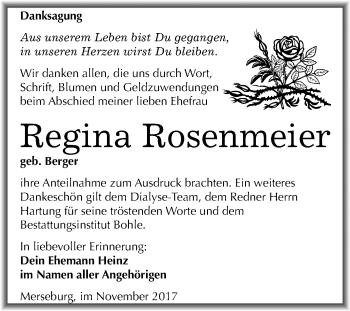 Traueranzeige von Regina Rosenmeier von Mitteldeutsche Zeitung Merseburg/Querfurt