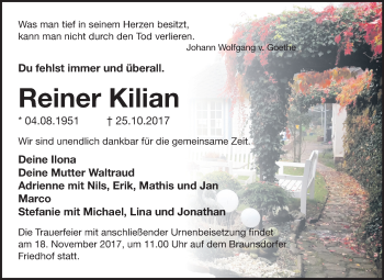 Traueranzeige von Reiner Kilian von Mitteldeutsche Zeitung