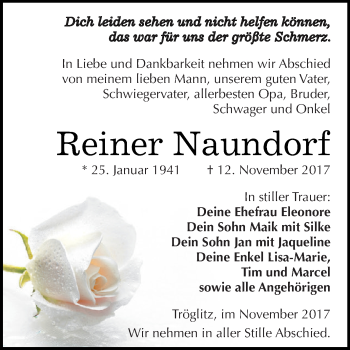 Traueranzeige von Reiner Naundorf von Super Sonntag Zeitz