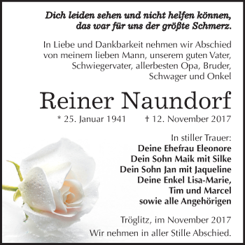 Traueranzeige von Reiner Naundorf von Mitteldeutsche Zeitung