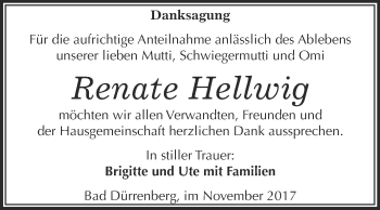 Traueranzeige von Renate Hellwig von Super Sonntag Merseburg