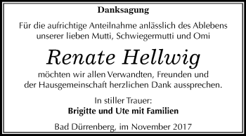 Traueranzeige von Renate Hellwig von Mitteldeutsche Zeitung Merseburg/Querfurt