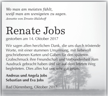 Traueranzeige von Renate Jobs von Super Sonntag Merseburg