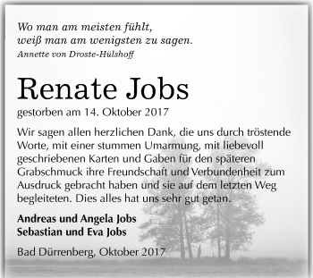 Traueranzeige von Renate Jobs von Mitteldeutsche Zeitung Merseburg/Querfurt