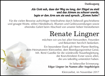 Traueranzeige von Renate Lingner von WVG - Wochenspiegel Dessau / Köthen