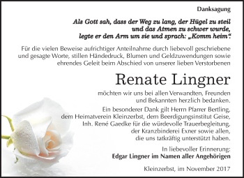 Traueranzeige von Renate Lingner von Mitteldeutsche Zeitung Köthen