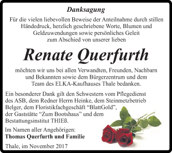 Traueranzeige von Renate Querfurth von Mitteldeutsche Zeitung Quedlinburg