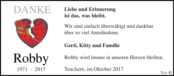 Traueranzeige von Robby Bornschein von WVG - Wochenspiegel NMB / WSF / ZTZ