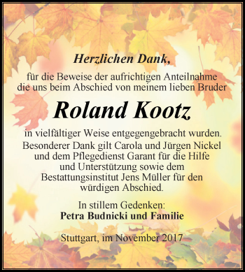Traueranzeige von Roland Kootz von Super Sonntag Aschersleben