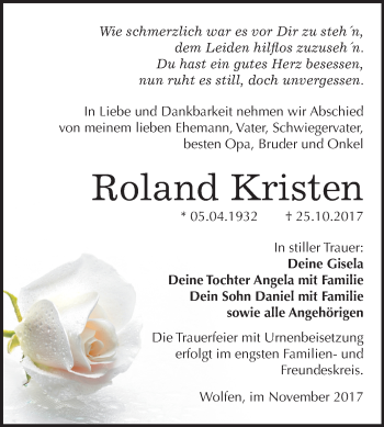 Traueranzeige von Roland Kristen von Mitteldeutsche Zeitung Bitterfeld